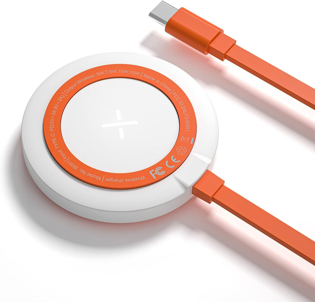 Magnetic Wireless Charger for Iphone 12 Series, 15W Fast Wireless Charging Pad for Iphone 11 / Iphone X, Samsung Galaxy S9/S9 Plus/S10, Airpods Pro and Other Qi-Enabled Devices（Orange）