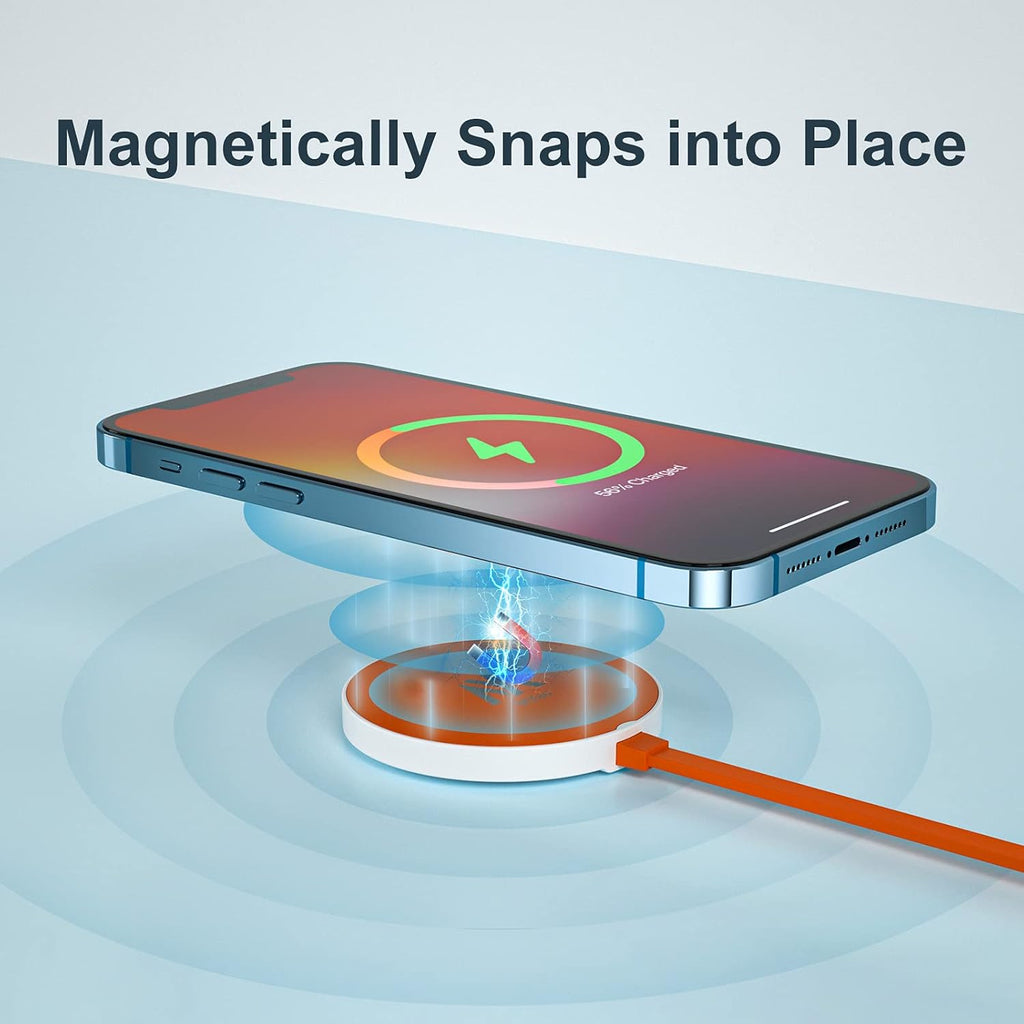 Magnetic Wireless Charger for Iphone 12 Series, 15W Fast Wireless Charging Pad for Iphone 11 / Iphone X, Samsung Galaxy S9/S9 Plus/S10, Airpods Pro and Other Qi-Enabled Devices（Orange）